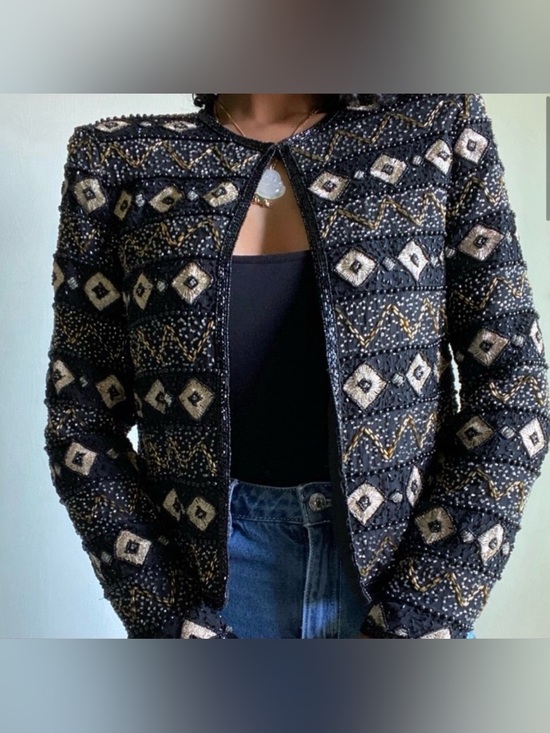 Adrianna Papell Jackets & Blazers - Vintage Adrianna Papell Geometric Beaded Silk Jacket